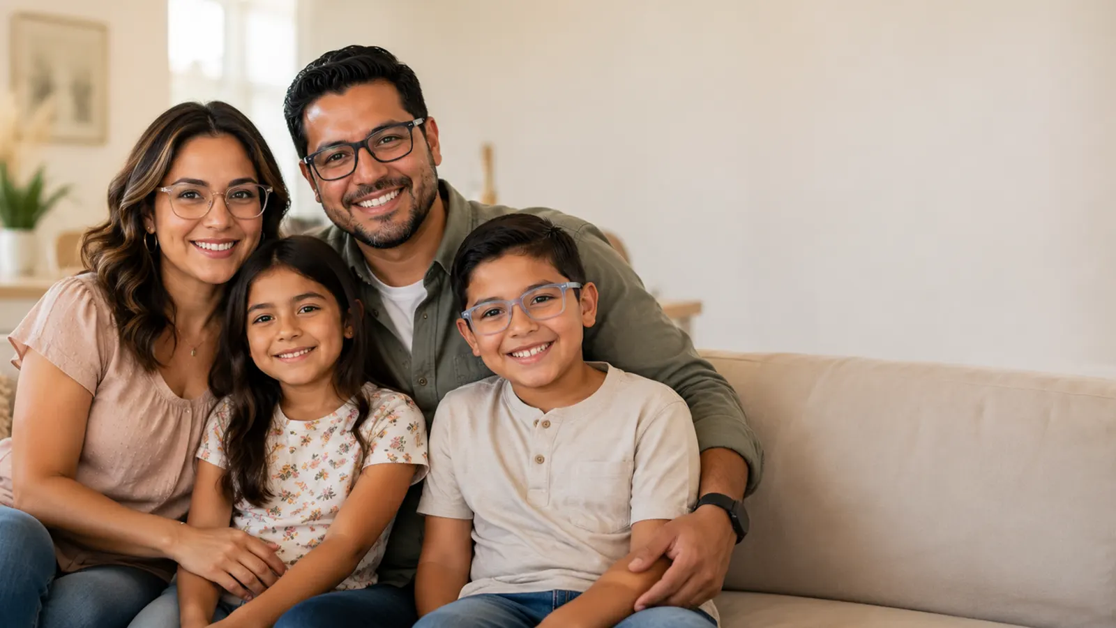 Family wearing glasses for SpecRXDirect lens replacement service