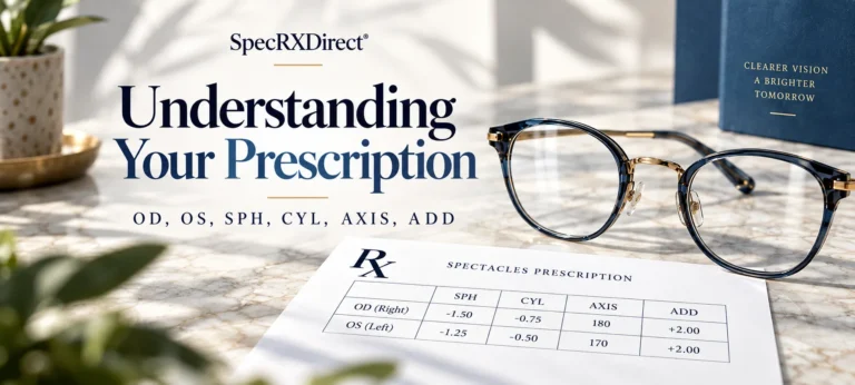 Understanding Your Prescription: OD, OS, SPH, CYL, AXIS and ADD explained, with eyeglasses on a prescription sheet